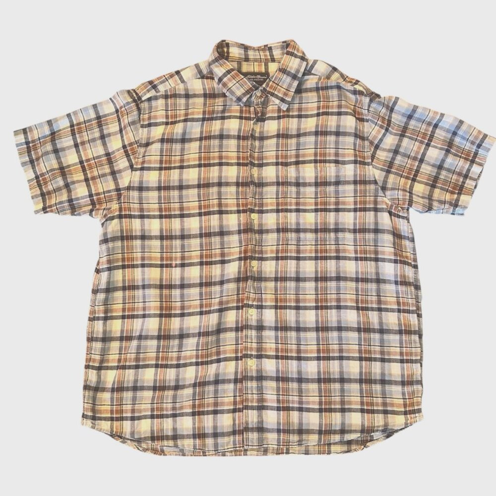 Vintage Eddie Bauer Grunge Single Stitch Button Up Linen Blend Shirt XL